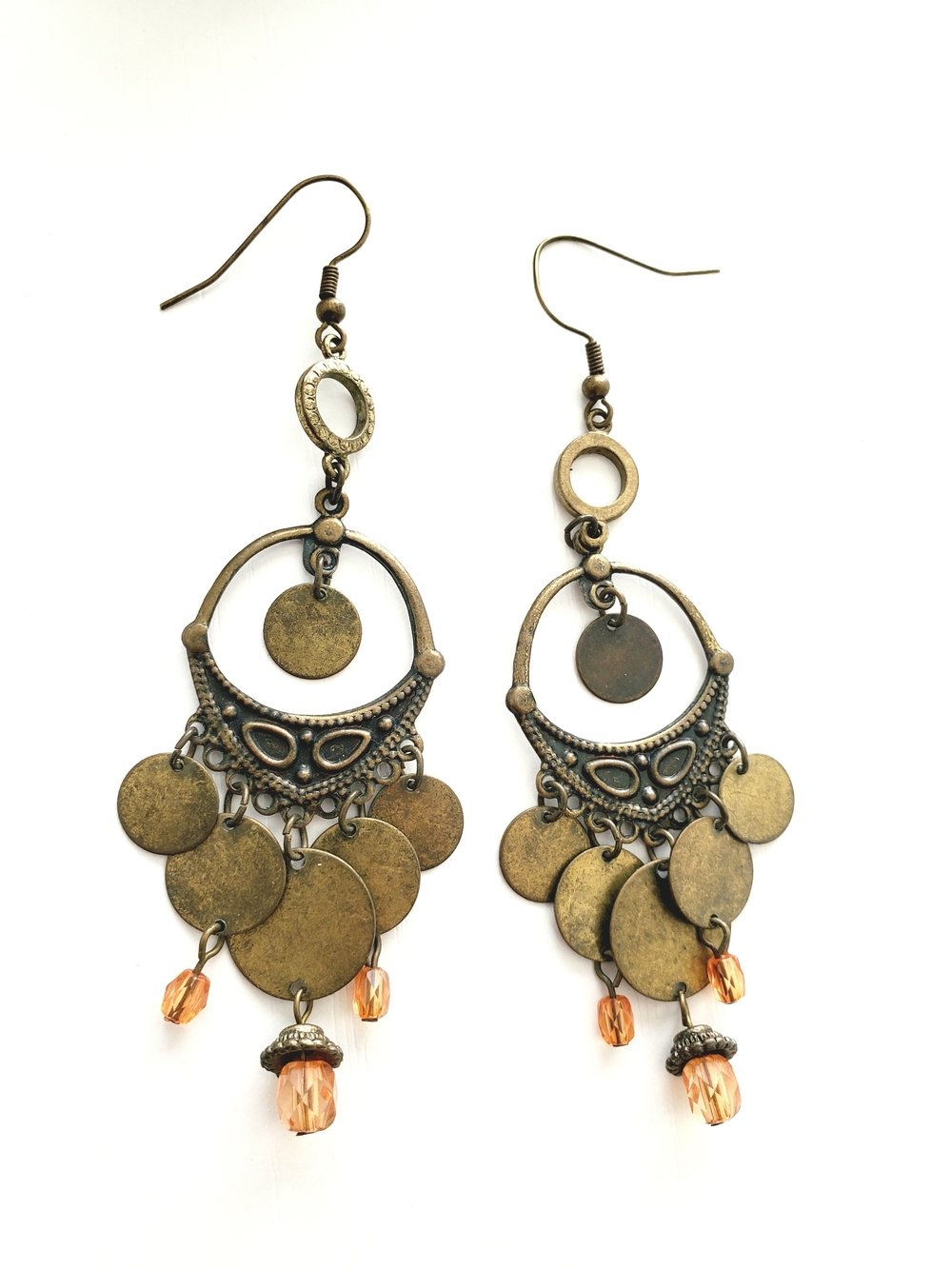 Vintage Boho Antique Brass Coin Chandelier Dangle Earrings